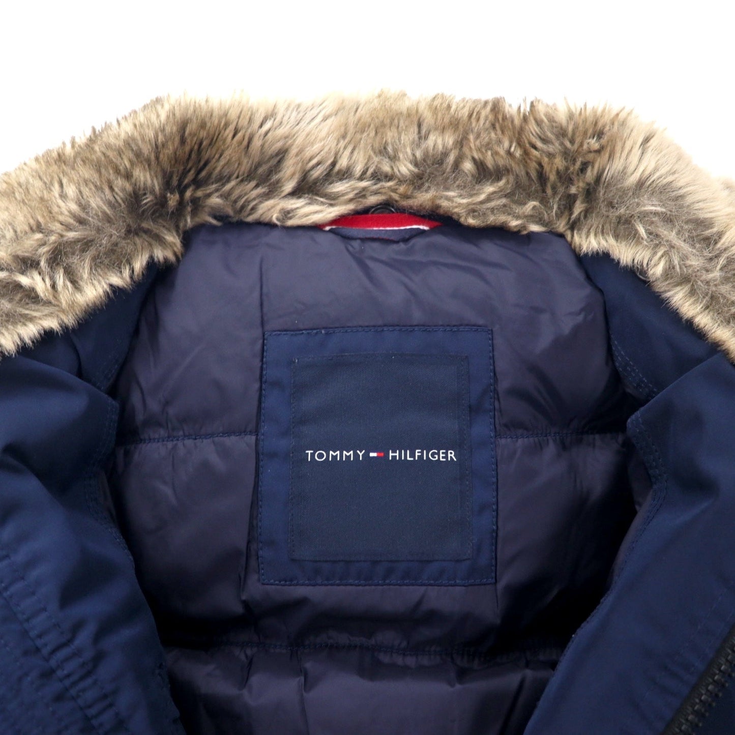 TOMMY HILFIGER Down Jacket, Medium, Navy, Polyester, Detachable Hood