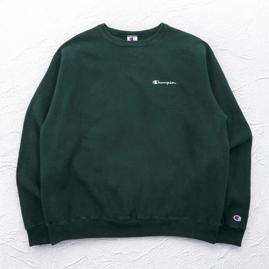 Champion 90年代 USA製 刺繍タグ クルーネック スウェット XL グリーン ワンポイントロゴ刺繍