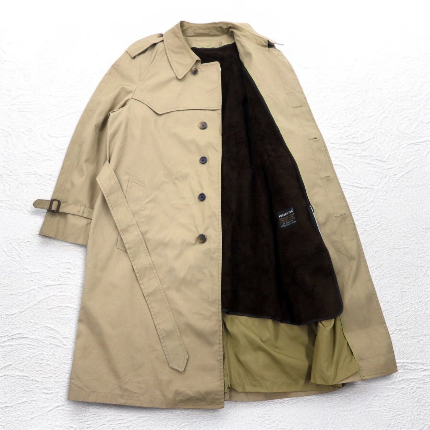 LONDON FOG ステンカラー トレンチコート XL ベージュ 比翼 エポレット ファーライナー着脱式 ベルト付き
