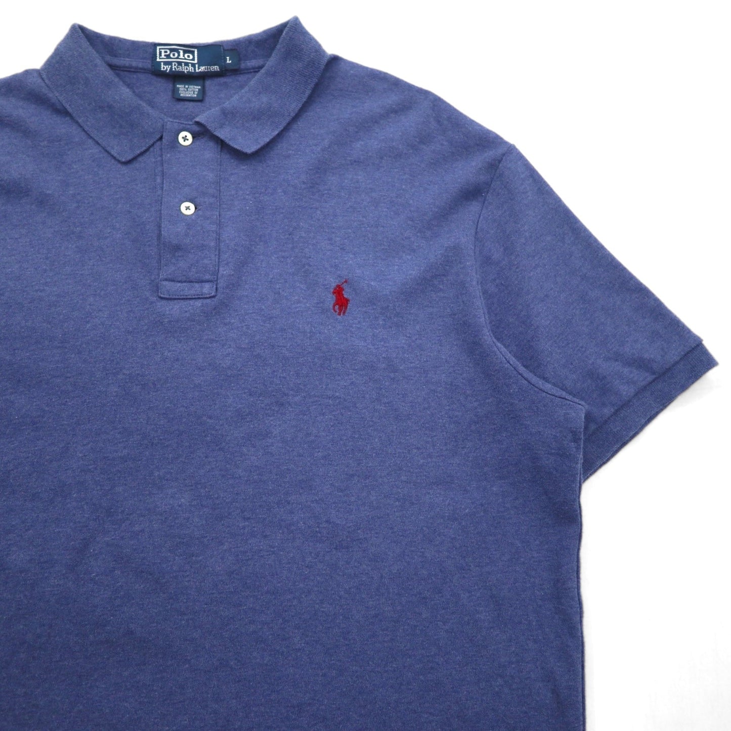 Polo by Ralph Lauren 90s Polo Shirt, Size L, Navy Cotton with Small Pony Embroidery