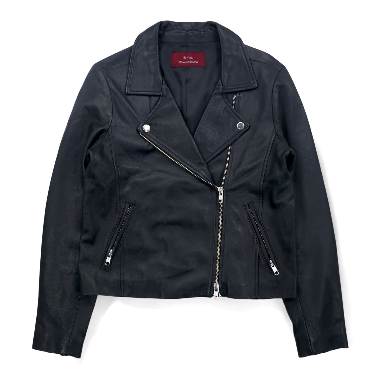 items URBAN RESEARCH ラムレザー ダブル ライダースジャケット S ブラック 羊革 ダブルジップ WH73-27M001
