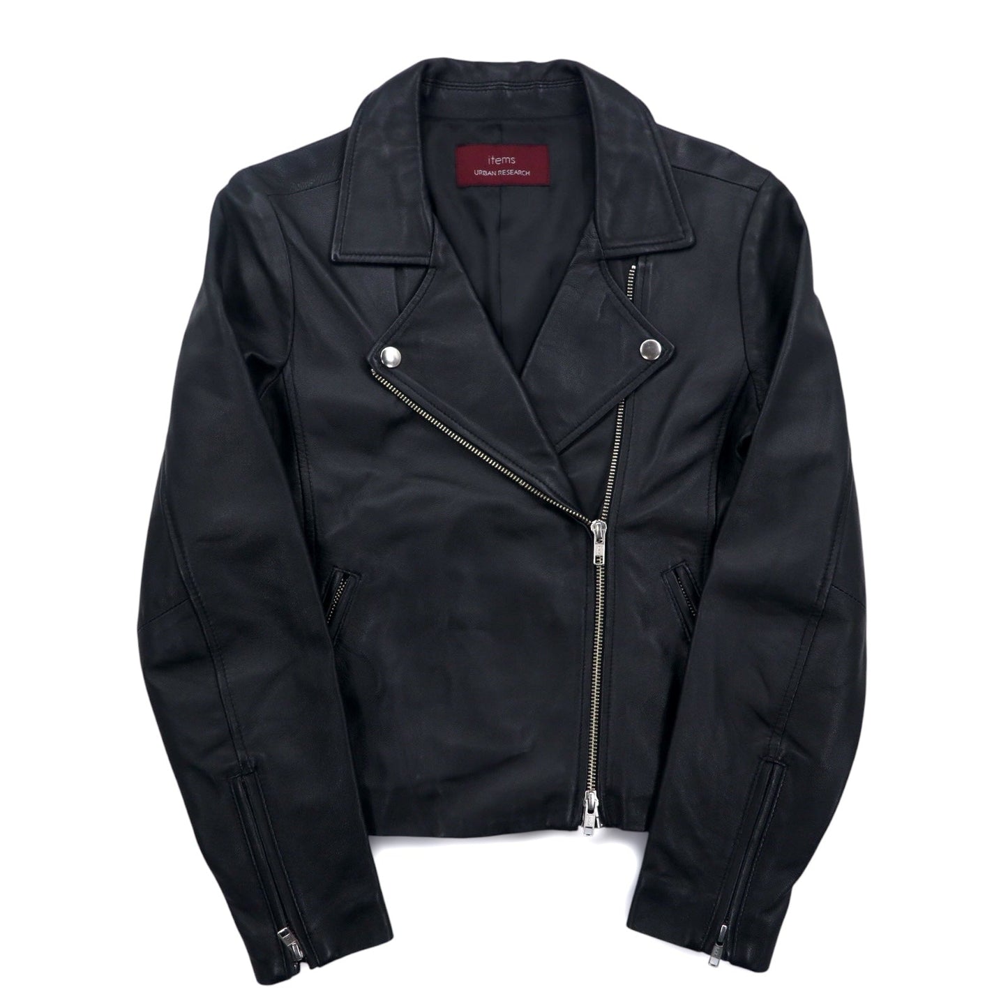items URBAN RESEARCH ラムレザー ダブル ライダースジャケット S ブラック 羊革 ダブルジップ WH73-27M001