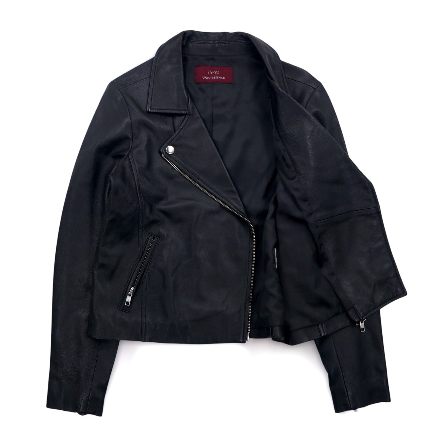 items URBAN RESEARCH ラムレザー ダブル ライダースジャケット S ブラック 羊革 ダブルジップ WH73-27M001