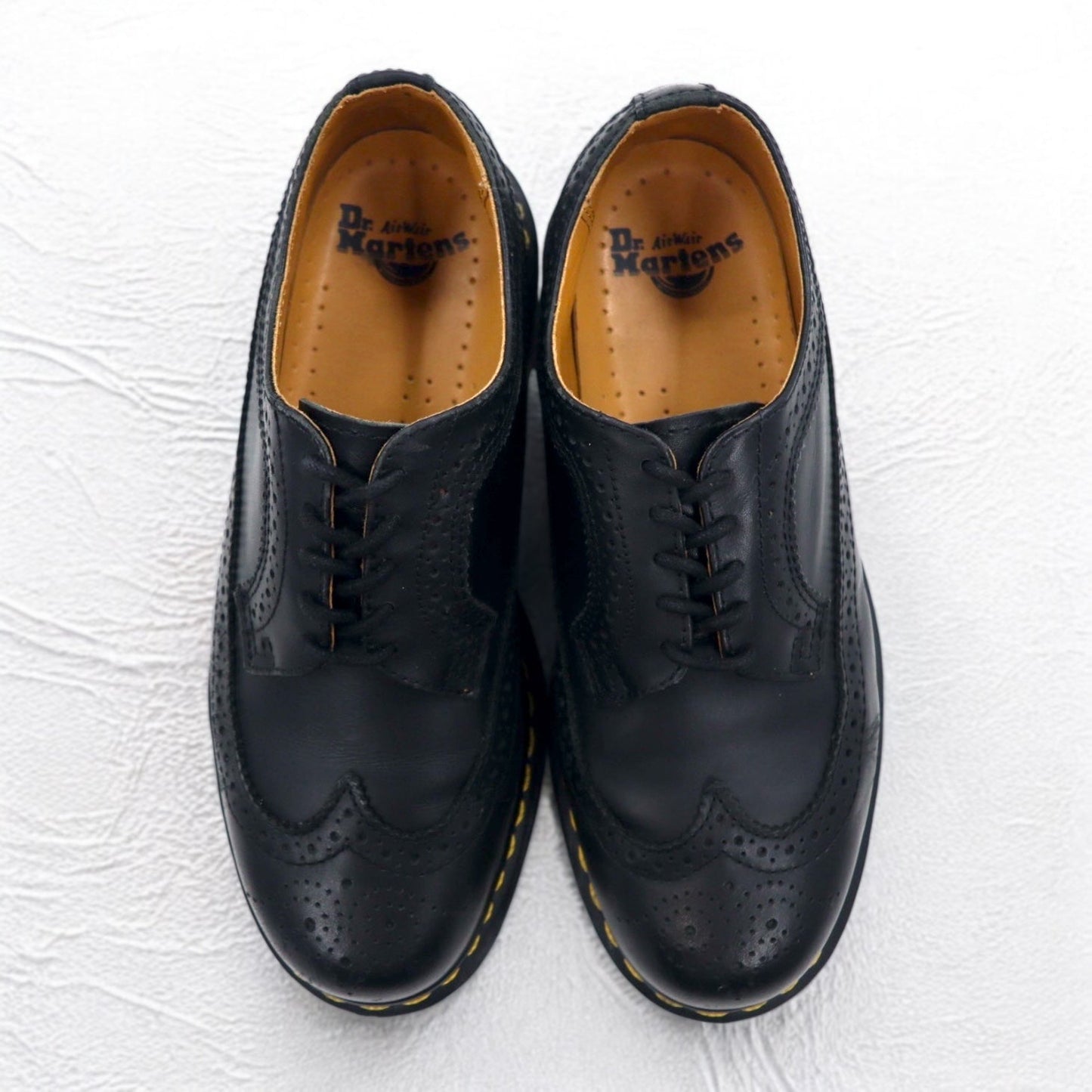 Dr. Martens Yellow Stitch Brogue Shoes, Size 26cm, Black Leather, Wingtip, 3989
