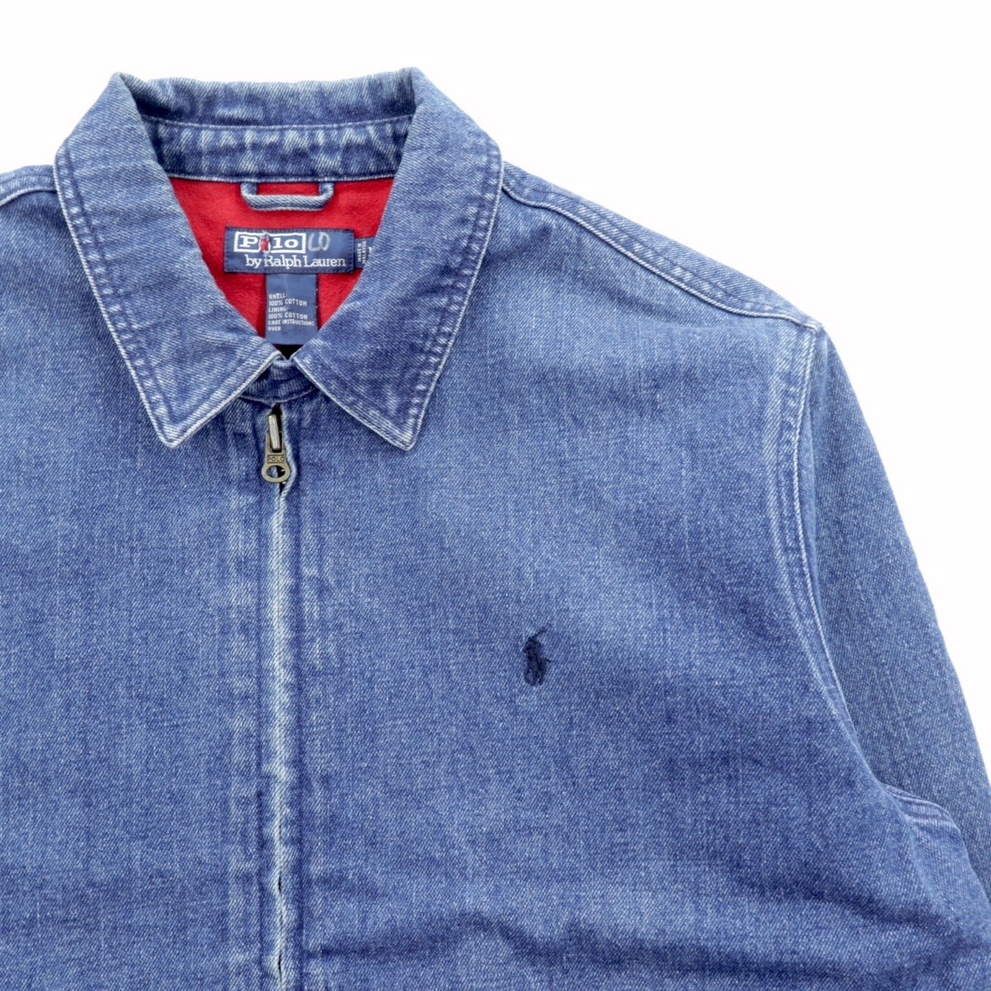 Polo Ralph Lauren 90年代 デニム スウィングトップ ハリントンジャケット M インディゴ フランネルライニング スモールポニー刺繍 チンストラップ