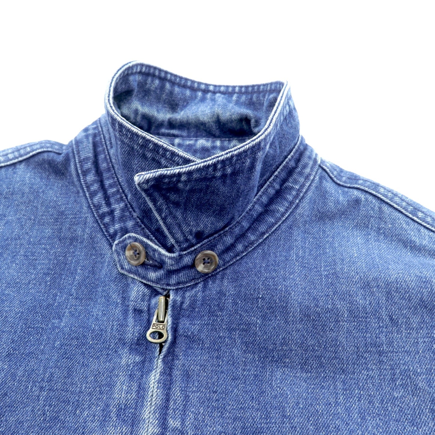 Polo Ralph Lauren 90年代 デニム スウィングトップ ハリントンジャケット M インディゴ フランネルライニング スモールポニー刺繍 チンストラップ