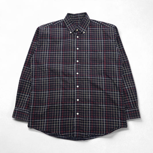 BURBERRY USA Made Oversized Button-Down Shirt, Size L, Black Cotton, Windowpane Check