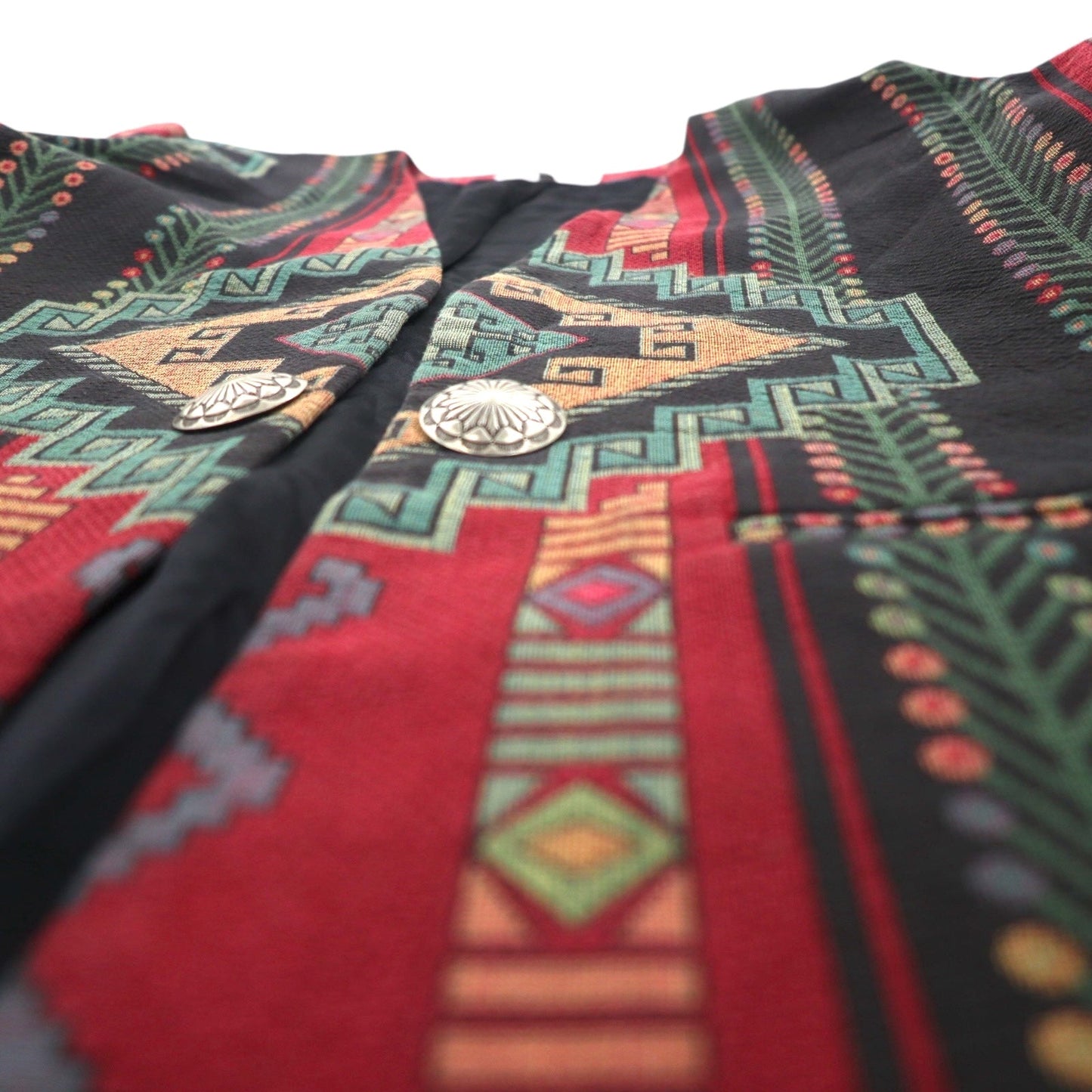 80s USA Vintage Blazer WRAPS チマヨ柄 ジャガードジャケット M ネイティブ柄 タペストリー コンチョボタン USA製