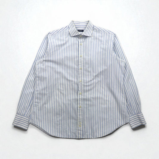 BURBERRY Wide Collar Striped Dress Shirt, XL, Blue and White, Cotton