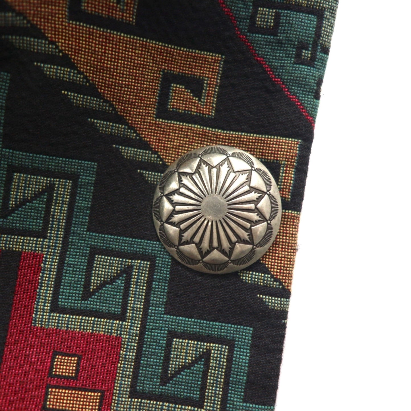 80s USA Vintage Blazer WRAPS チマヨ柄 ジャガードジャケット M ネイティブ柄 タペストリー コンチョボタン USA製