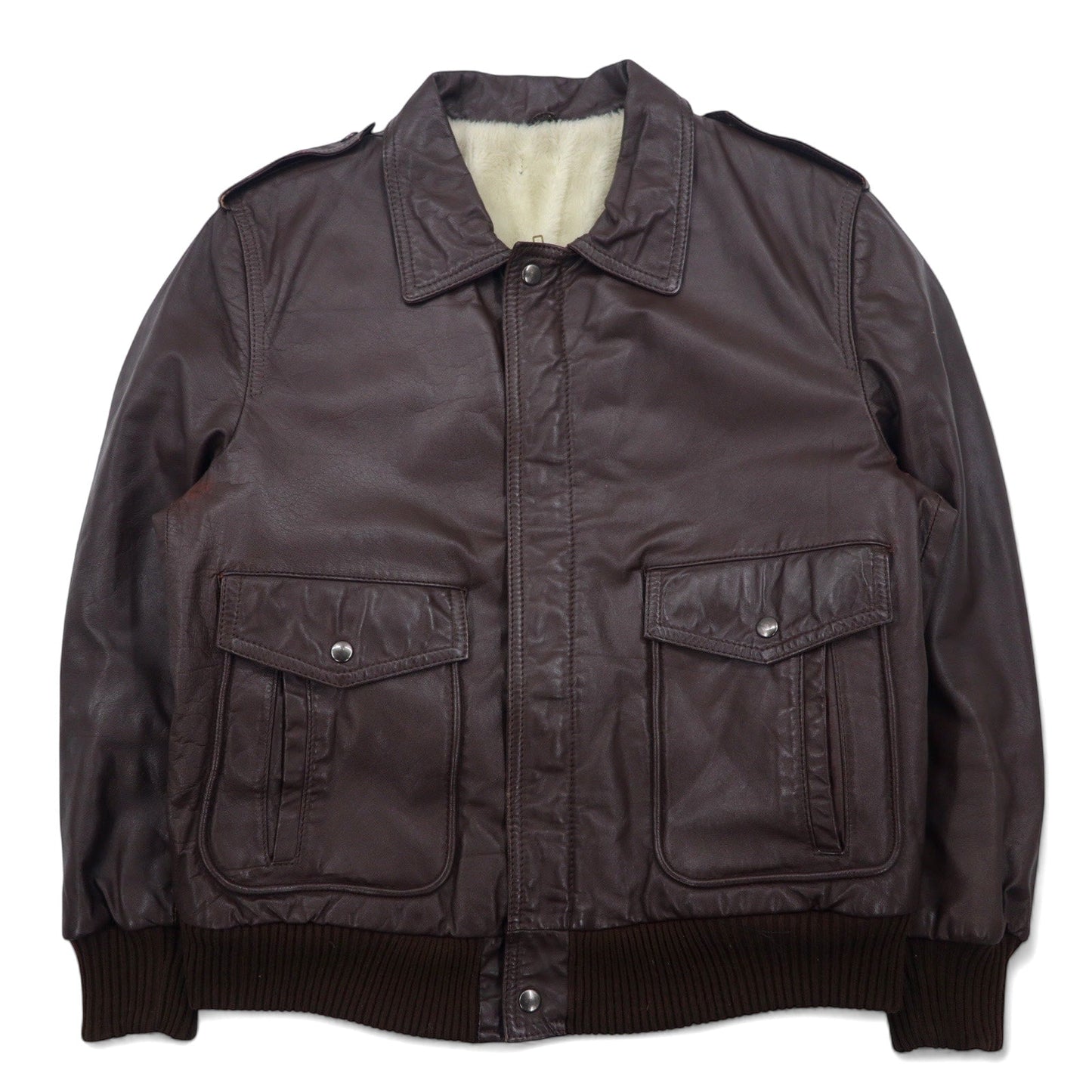 Vintage Leather Flight Jacket 90年代 A-2 フライトジャケット レザージャケット L ブラウン 牛革 カウナッパ ボアライナー
