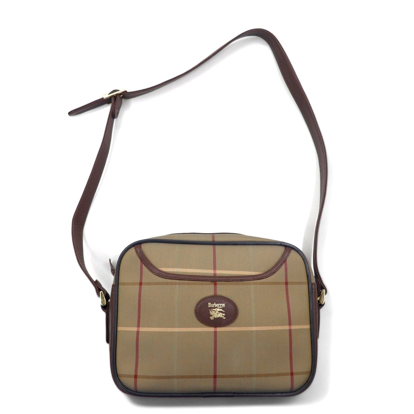 Burberry's Old Windowpane Check Camera Bag Shoulder Bag in Beige with Iridescent Nylon, Canvas and Leather