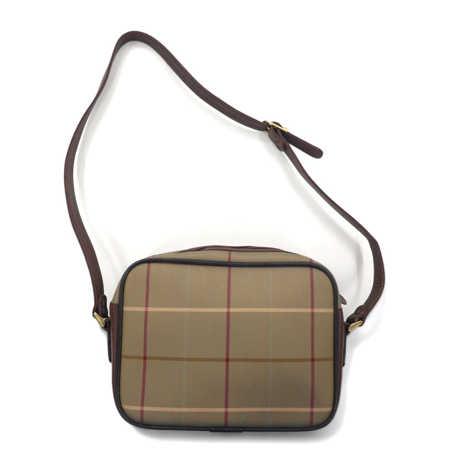Burberry's Old Windowpane Check Camera Bag Shoulder Bag in Beige with Iridescent Nylon, Canvas and Leather