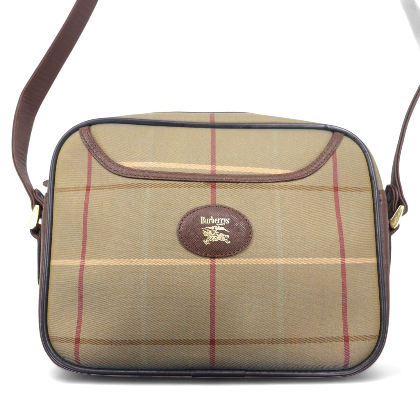 Burberry's Old Windowpane Check Camera Bag Shoulder Bag in Beige with Iridescent Nylon, Canvas and Leather