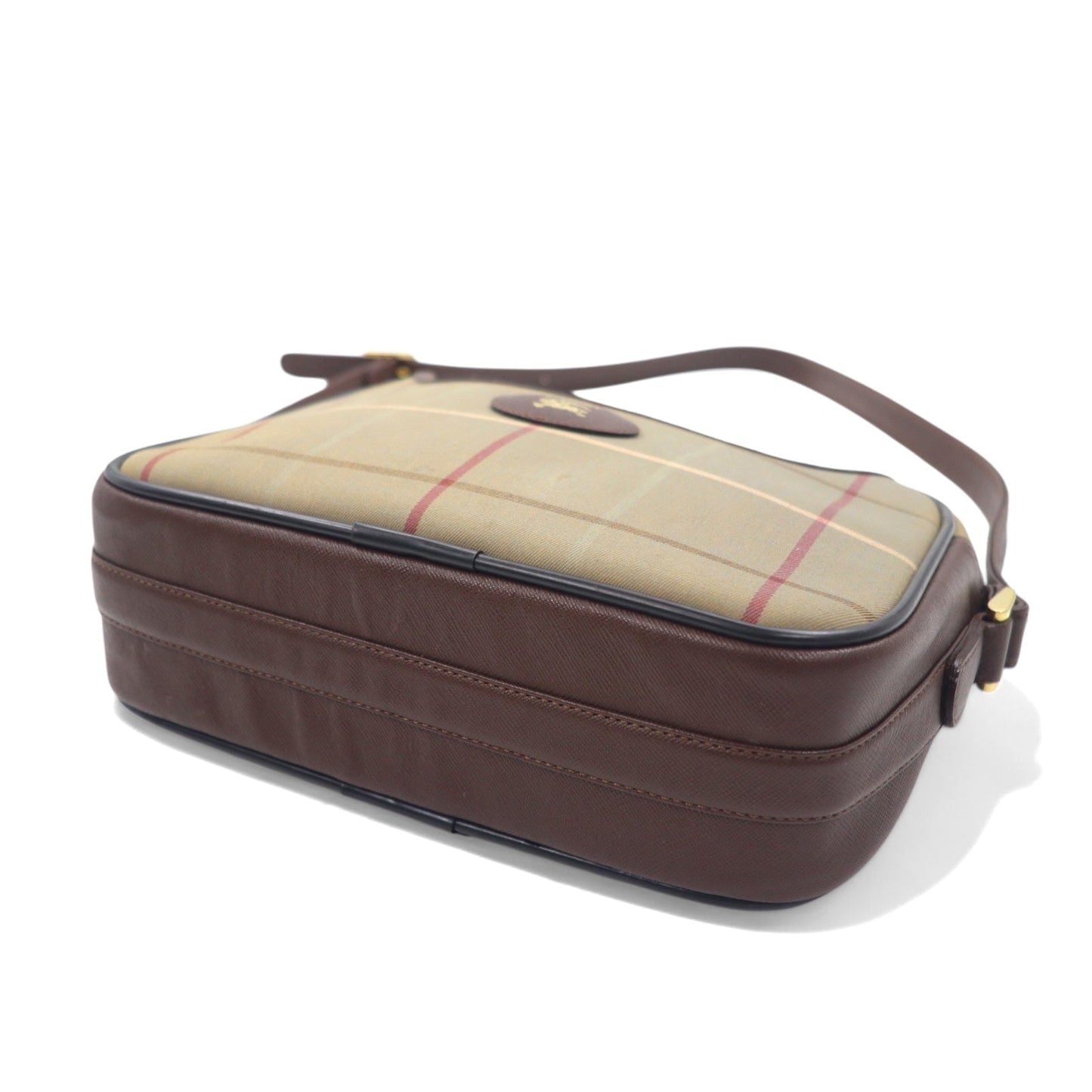 Burberry's Old Windowpane Check Camera Bag Shoulder Bag in Beige with Iridescent Nylon, Canvas and Leather