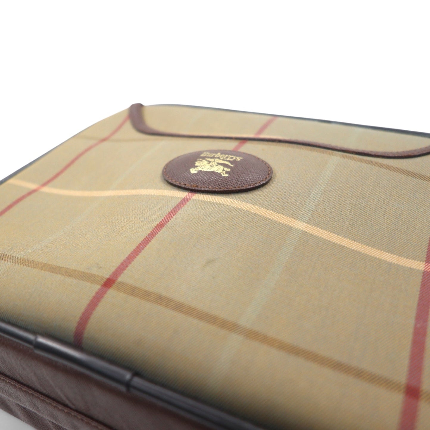 Burberry's Old Windowpane Check Camera Bag Shoulder Bag in Beige with Iridescent Nylon, Canvas and Leather