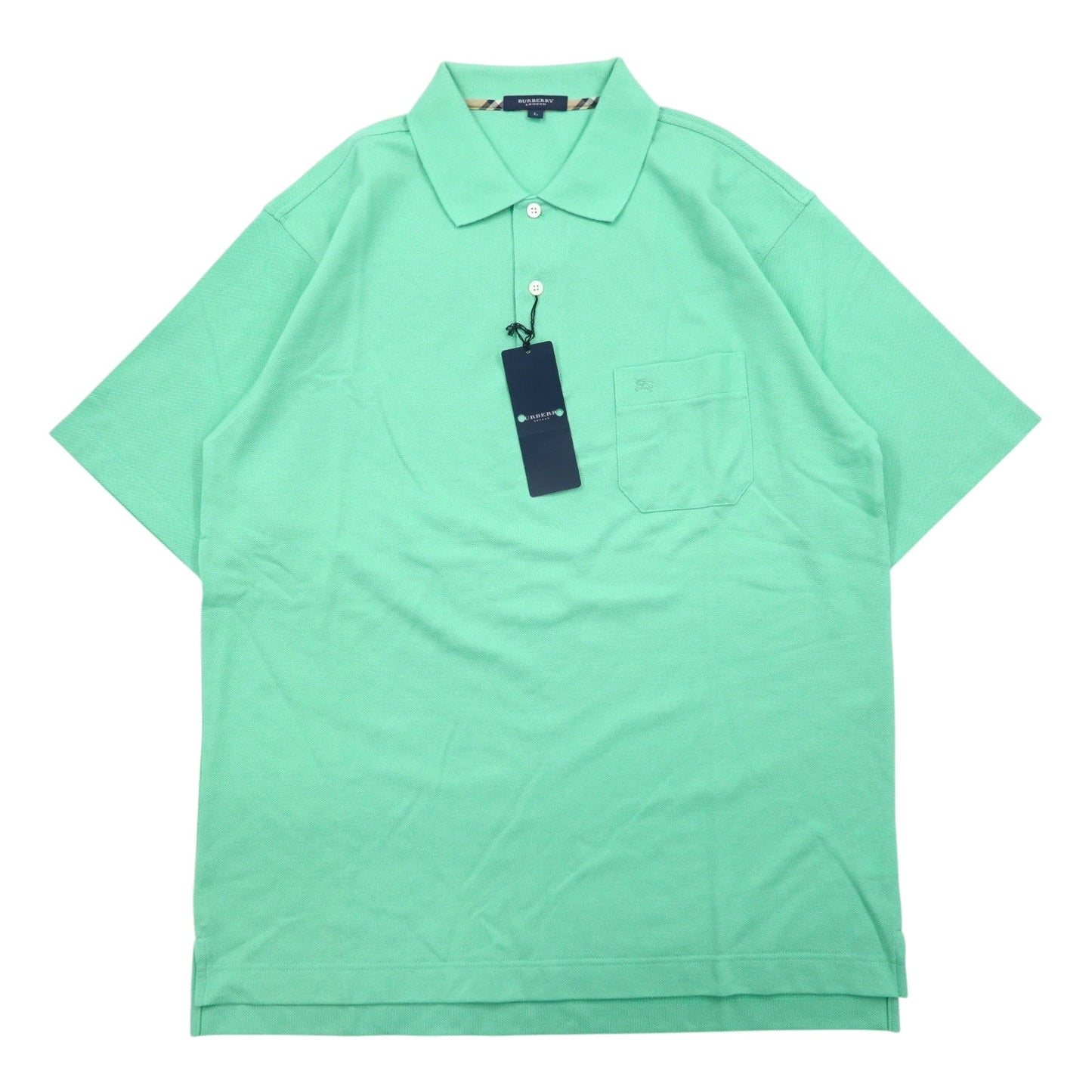 BURBERRY LONDON Pique Polo Shirt, Size L, Green, Cotton, Pocket, Made in Japan, Unused
