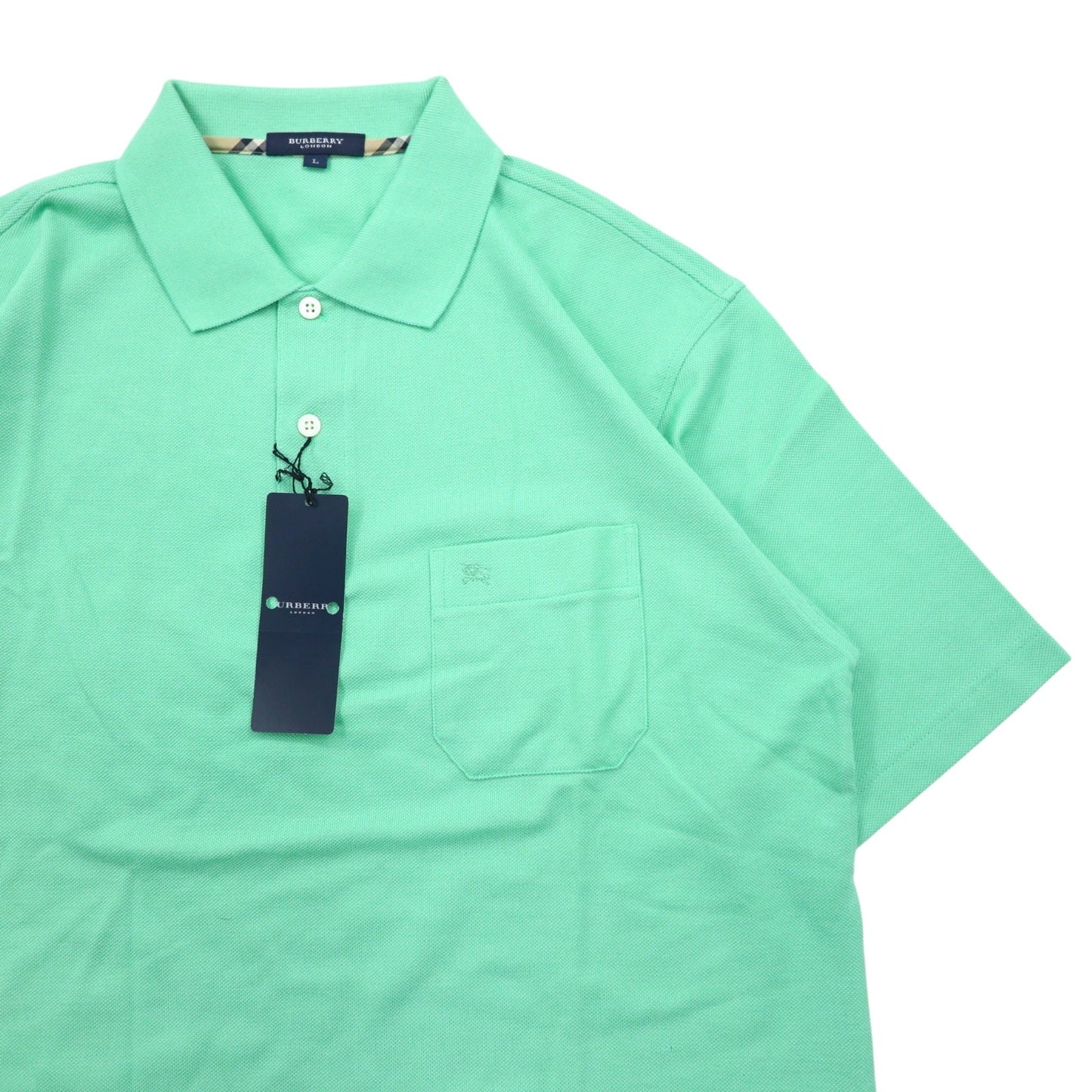 BURBERRY LONDON Pique Polo Shirt, Size L, Green, Cotton, Pocket, Made in Japan, Unused