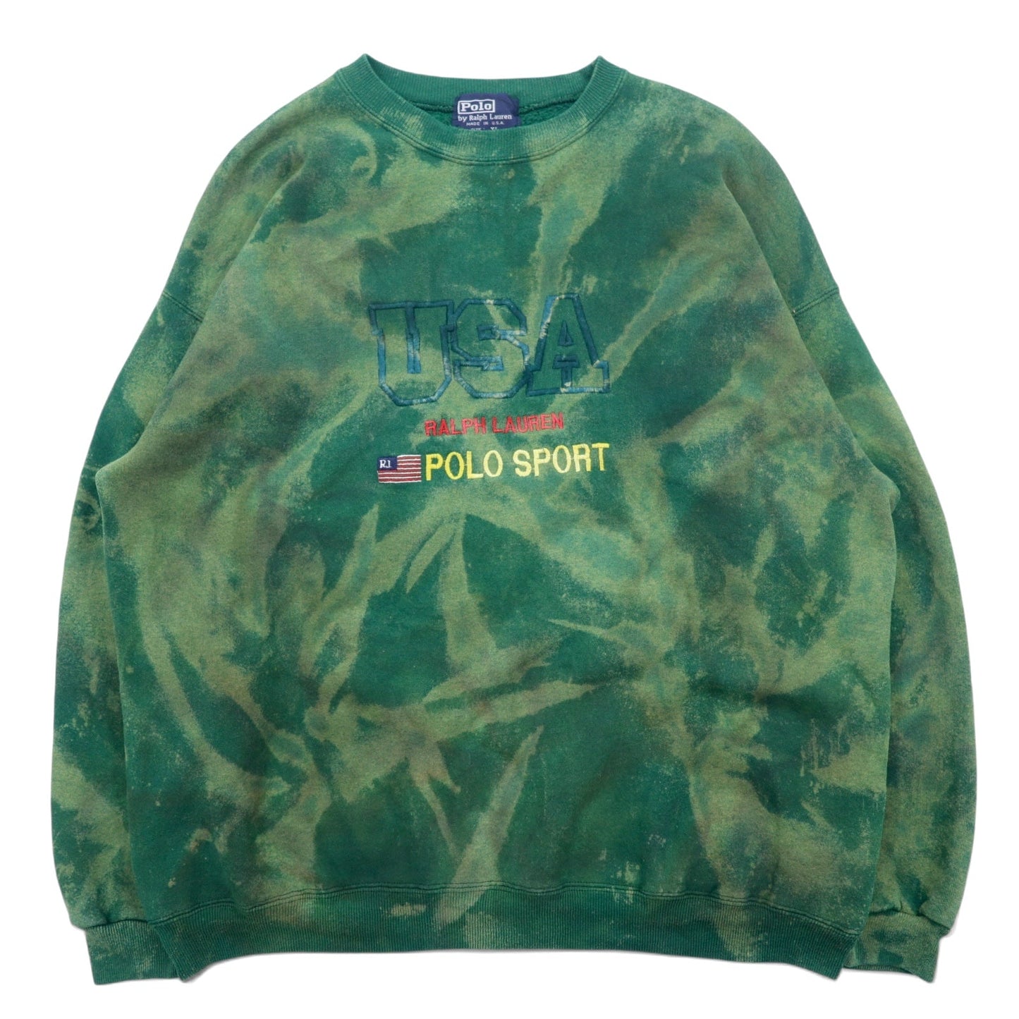 Polo by Ralph Lauren 90年代 USA製 タイダイ スウェット XL グリーン コットン 星条旗 POLO SPORT 刺繍