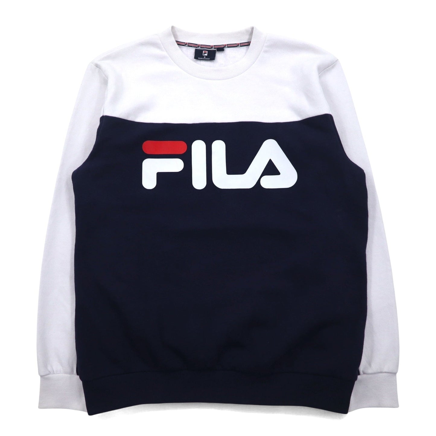 FILA Oversized Logo Print Sweatshirt, Size S, White and Navy, Cotton with Fleece Lining