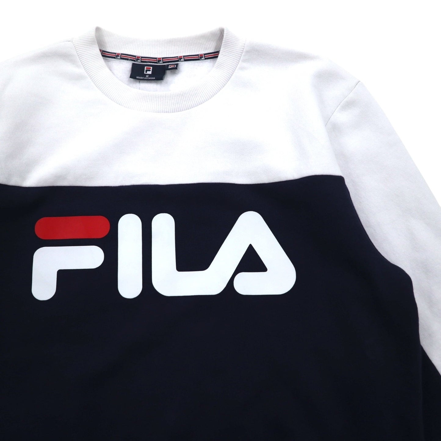 FILA Oversized Logo Print Sweatshirt, Size S, White and Navy, Cotton with Fleece Lining
