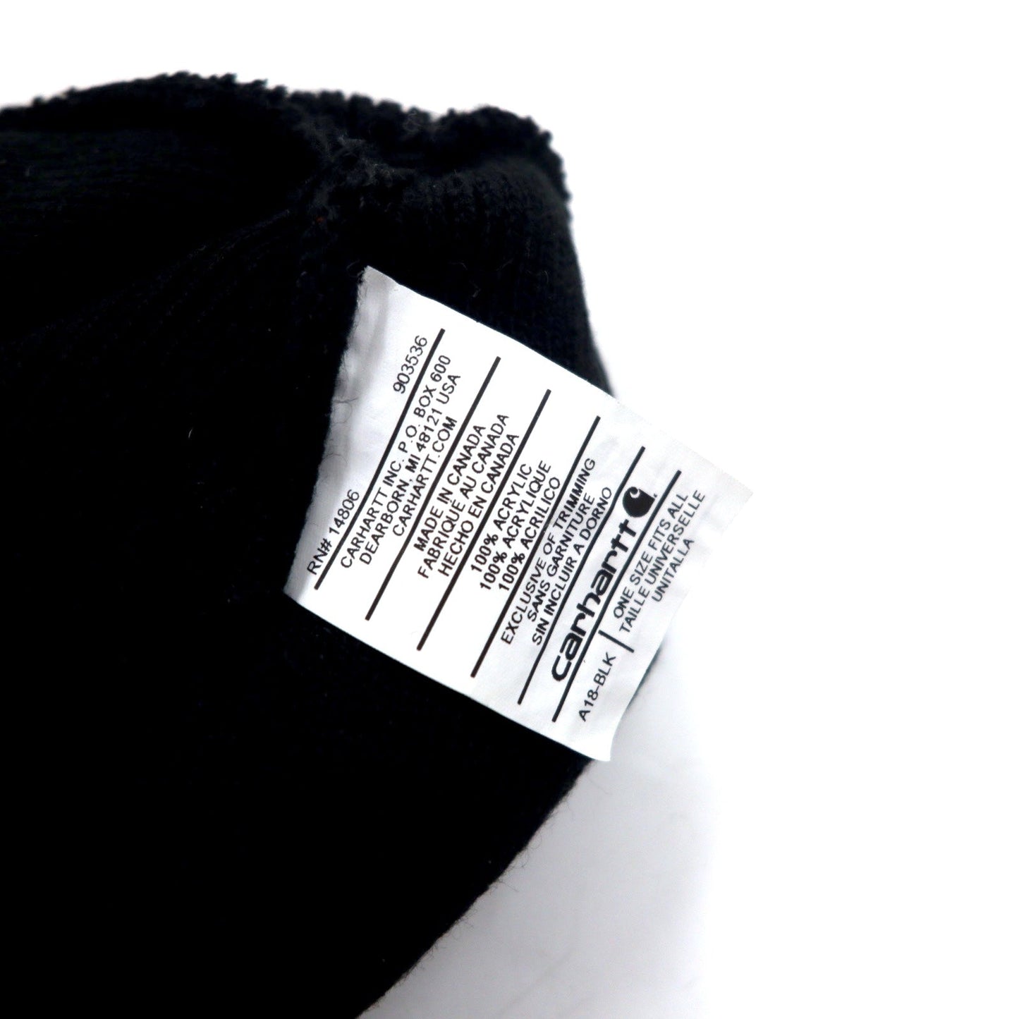 Carhartt ONE Black Acrylic Madison Logo Beanie, Made in Canada