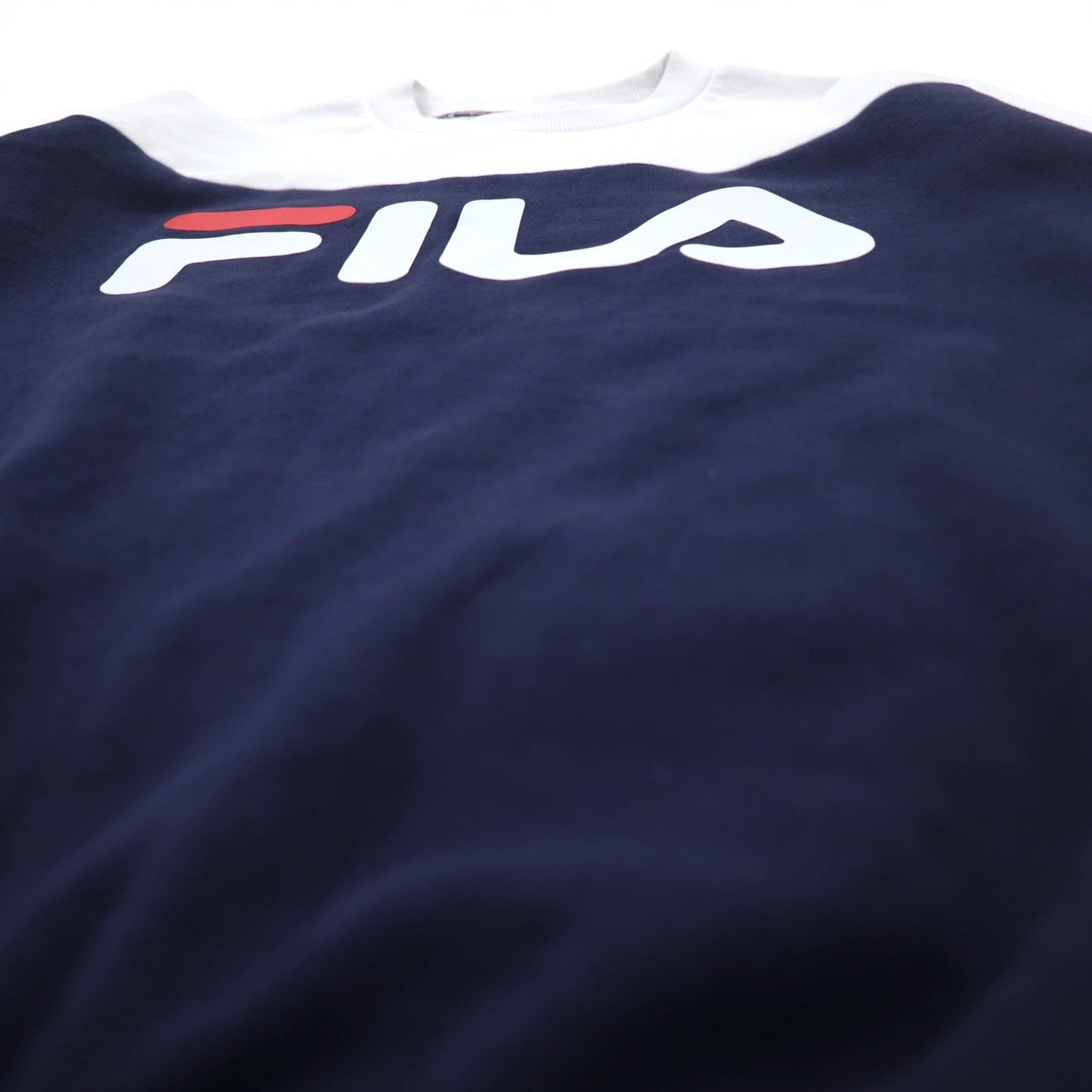 FILA Oversized Logo Print Sweatshirt, Size S, White and Navy, Cotton with Fleece Lining