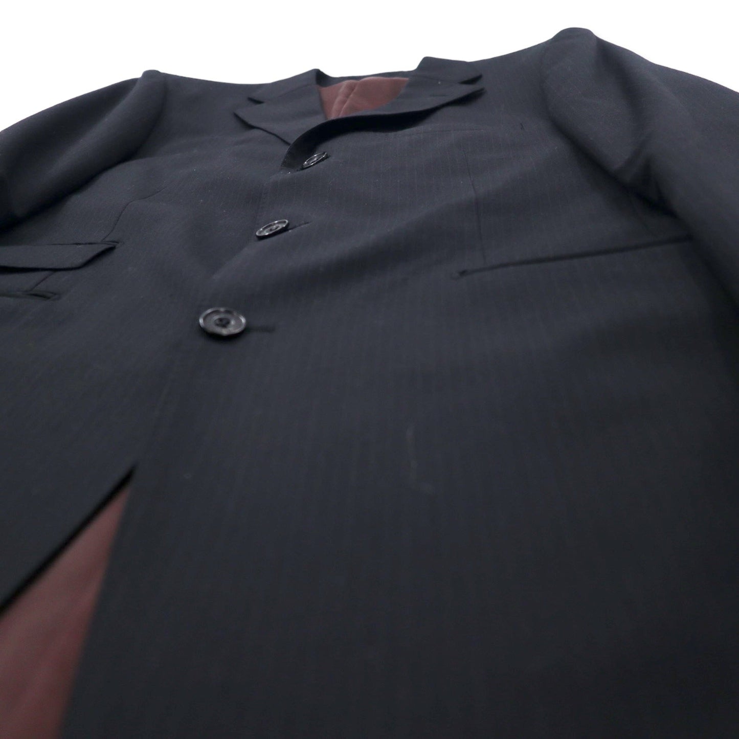 BURBERRY BLACK LABEL 3B Suit, Size 42R, Black Striped Wool, Super 100s, Made in Japan