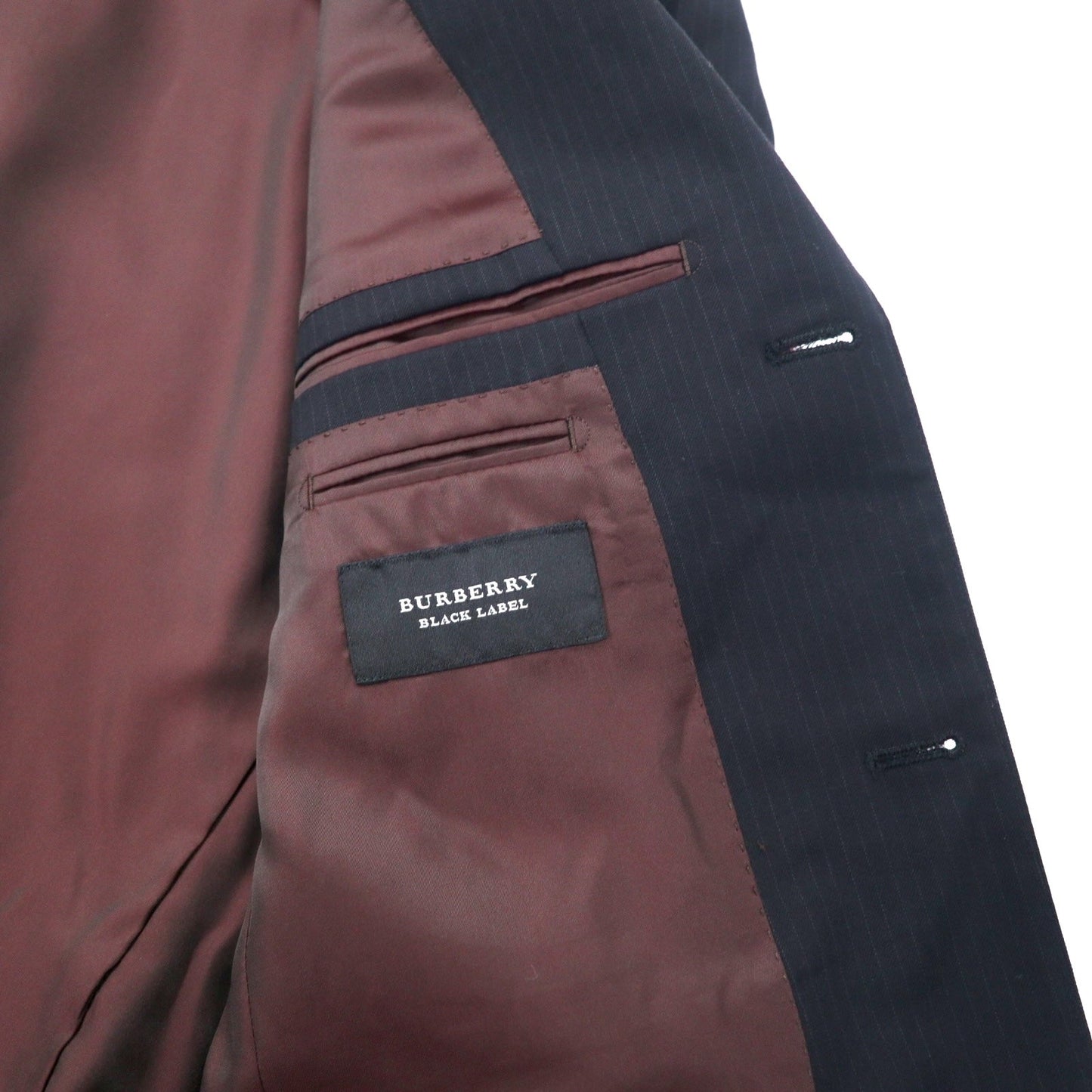 BURBERRY BLACK LABEL 3B Suit, Size 42R, Black Striped Wool, Super 100s, Made in Japan