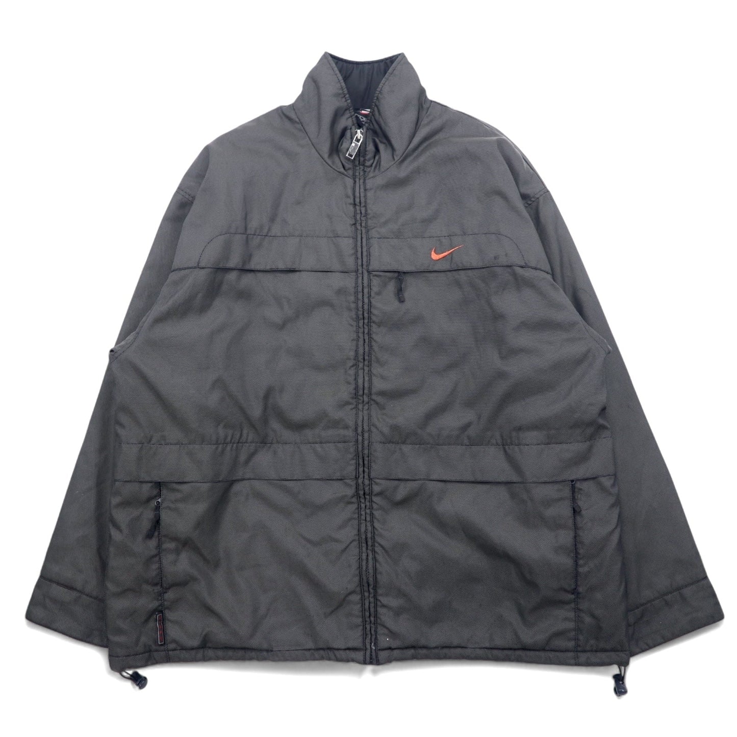 NIKE 90s Thermolite Padded Nylon Jacket, XL, Gray, Swoosh Logo Embroidered, Black Tag, Drawcord