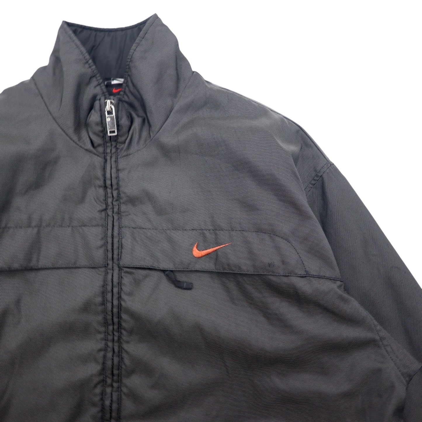 NIKE 90s Thermolite Padded Nylon Jacket, XL, Gray, Swoosh Logo Embroidered, Black Tag, Drawcord