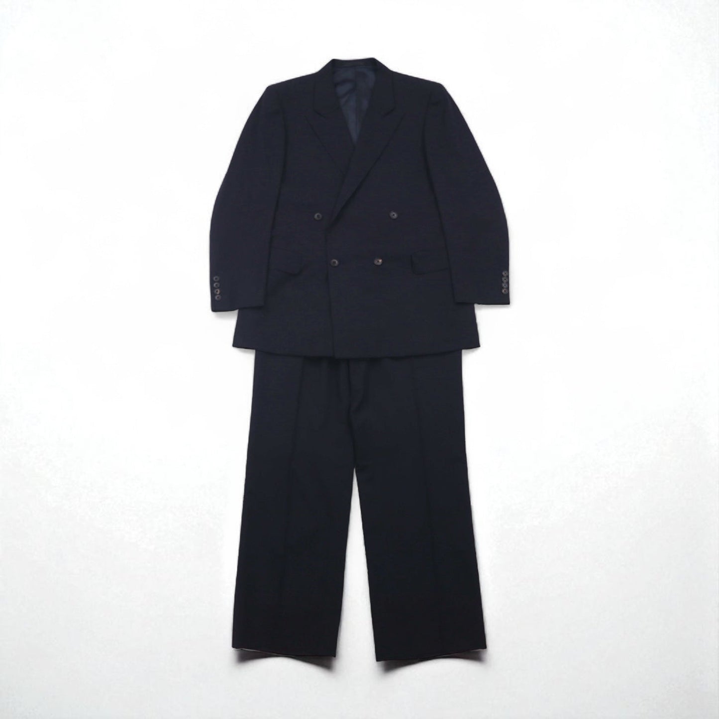 BURBERRY 90年代 PRESTIGE COLLECTION 日本製 ピークドラペル ダブル セットアップ スーツ M ネイビー ウール