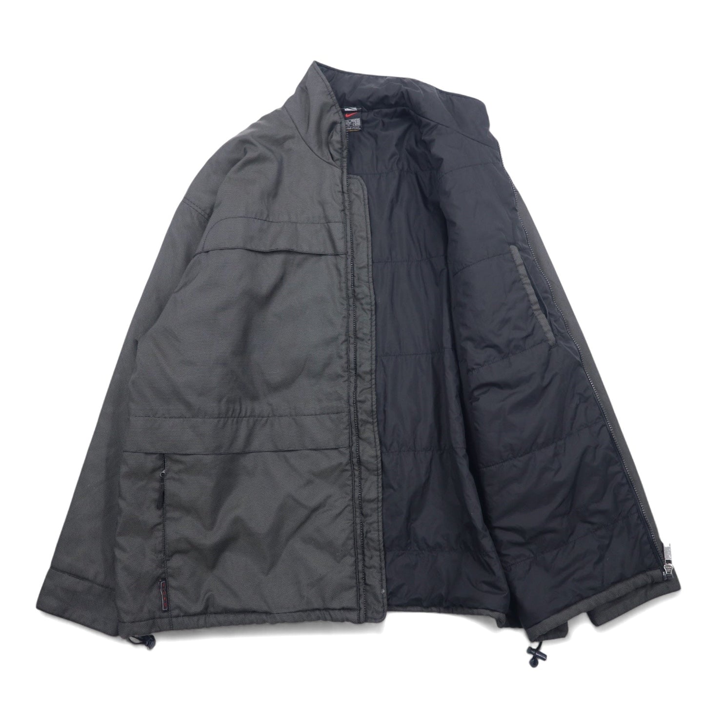 NIKE 90s Thermolite Padded Nylon Jacket, XL, Gray, Swoosh Logo Embroidered, Black Tag, Drawcord