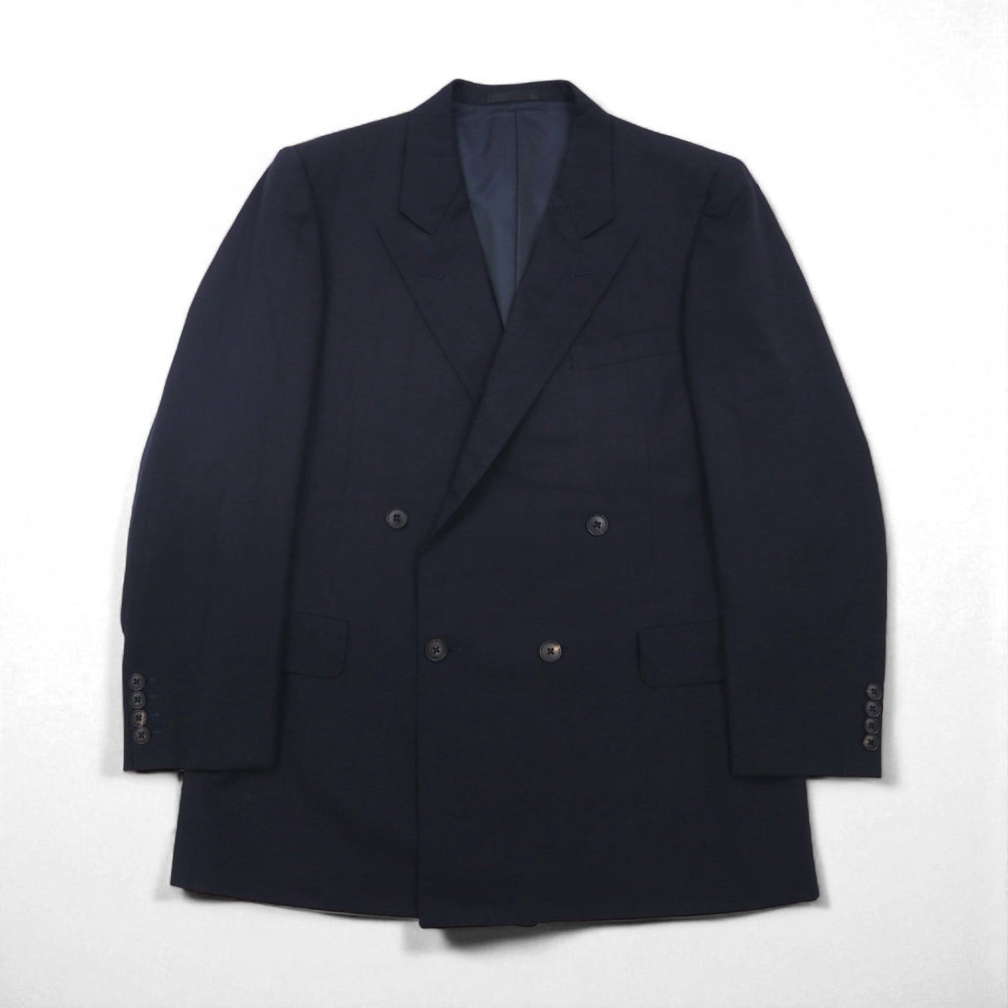 BURBERRY 90年代 PRESTIGE COLLECTION 日本製 ピークドラペル ダブル セットアップ スーツ M ネイビー ウール