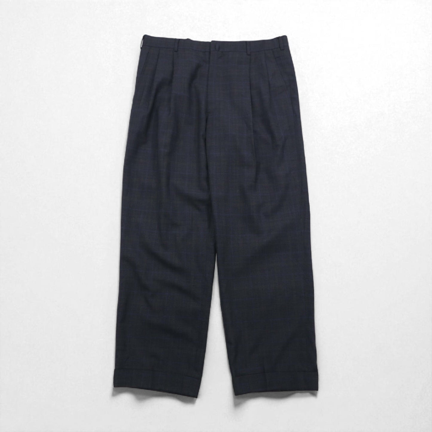 Brooks Brothers Golden Fleece Hand-Tailored 2-Pleated Wide Leg Slacks, Size L, Gray Check Wool
