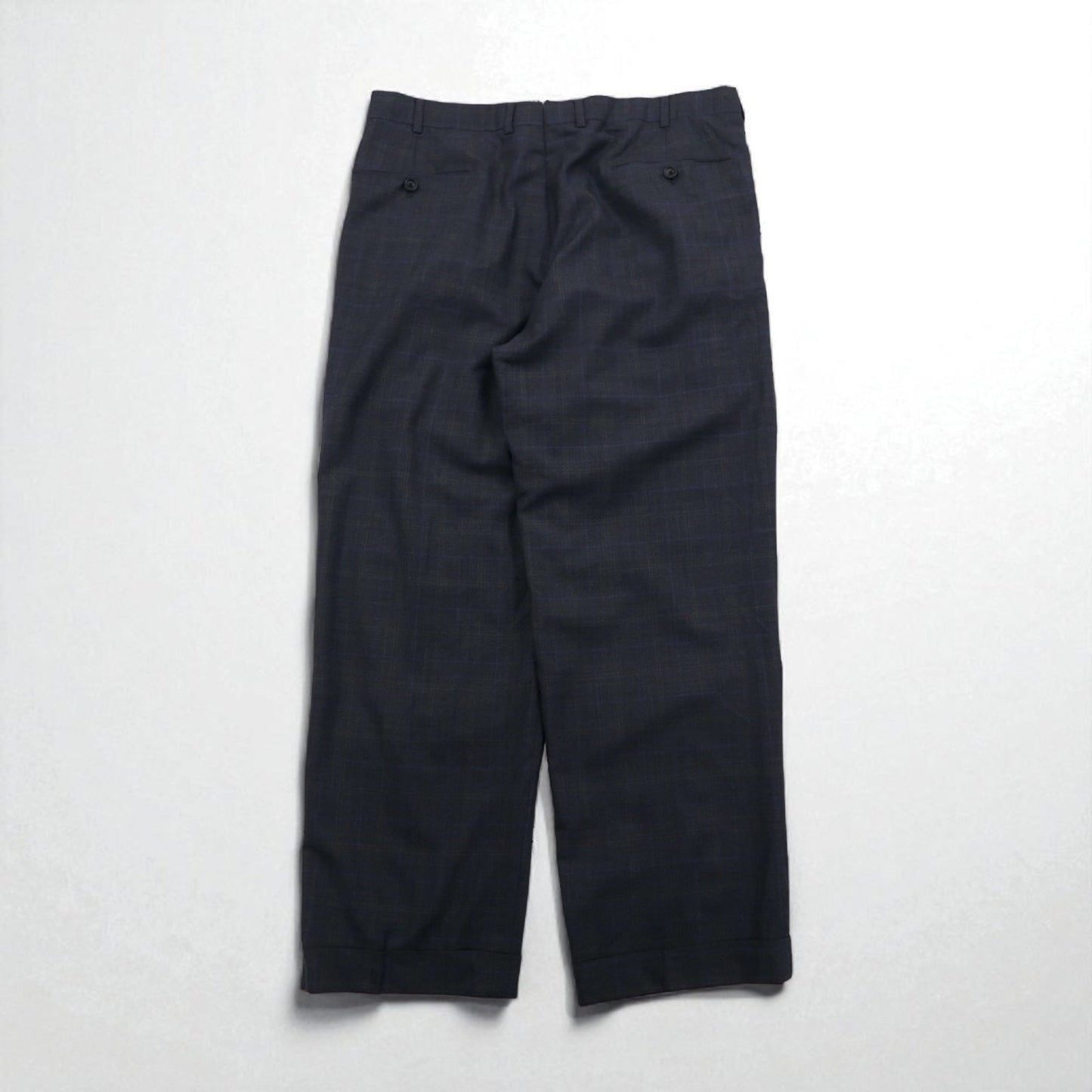 Brooks Brothers Golden Fleece Hand-Tailored 2-Pleated Wide Leg Slacks, Size L, Gray Check Wool