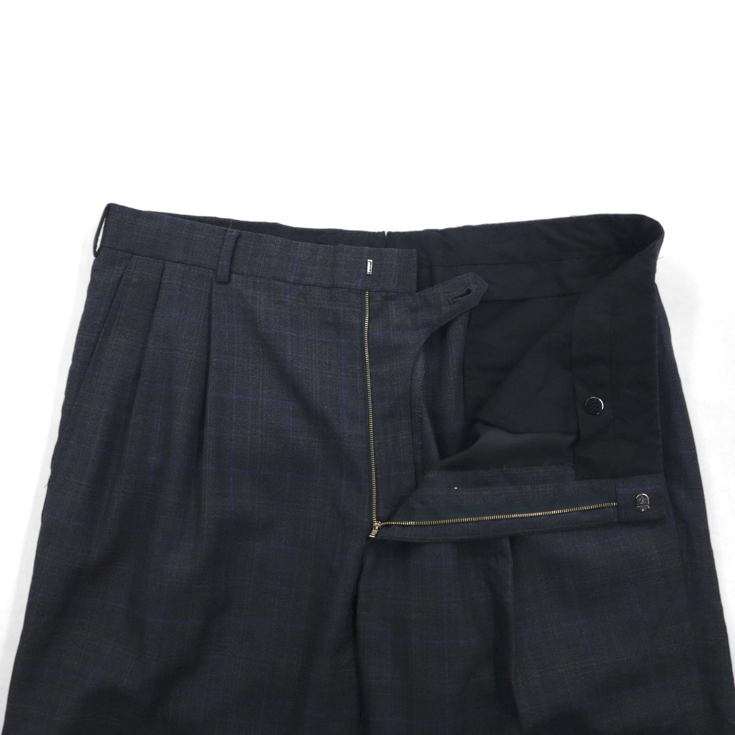 Brooks Brothers Golden Fleece Hand-Tailored 2-Pleated Wide Leg Slacks, Size L, Gray Check Wool