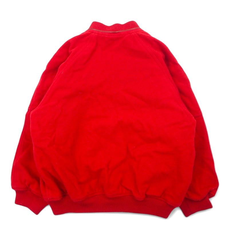 J.PRESS 90s Melton Stadium Jacket, Size L, Red Wool, Detachable Hood, Patch, Check Lining