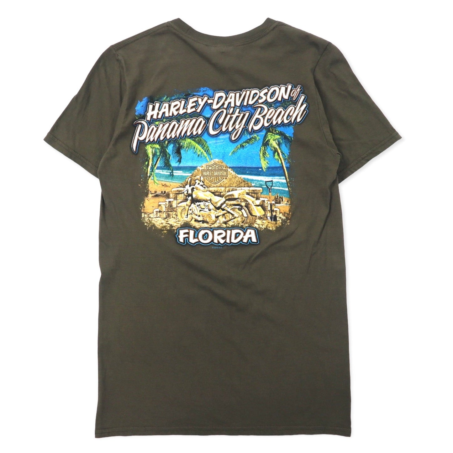 HARLEY DAVIDSON Logo Print T-Shirt, Size Small, Khaki Cotton, Florida