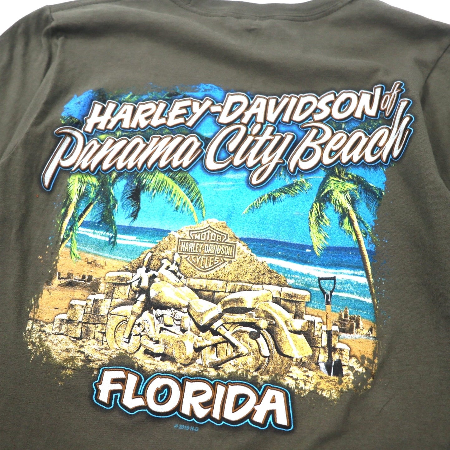 HARLEY DAVIDSON Logo Print T-Shirt, Size Small, Khaki Cotton, Florida