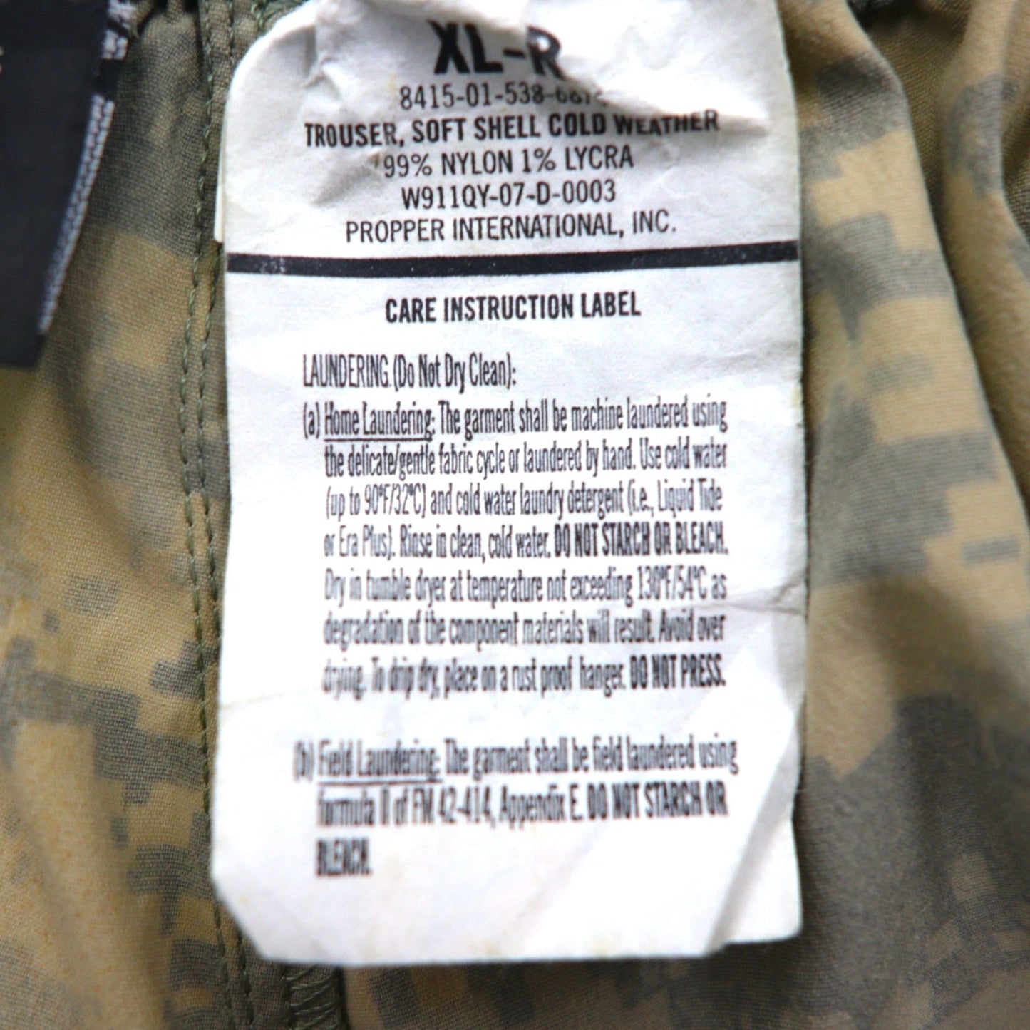 US ARMY ECWCS GEN3 LEVEL5 ソフトシェル カーゴパンツ XL ナイロン 防水 サスペンダー付 ドローコード 8415-01-538-6875 デジタルカモ
