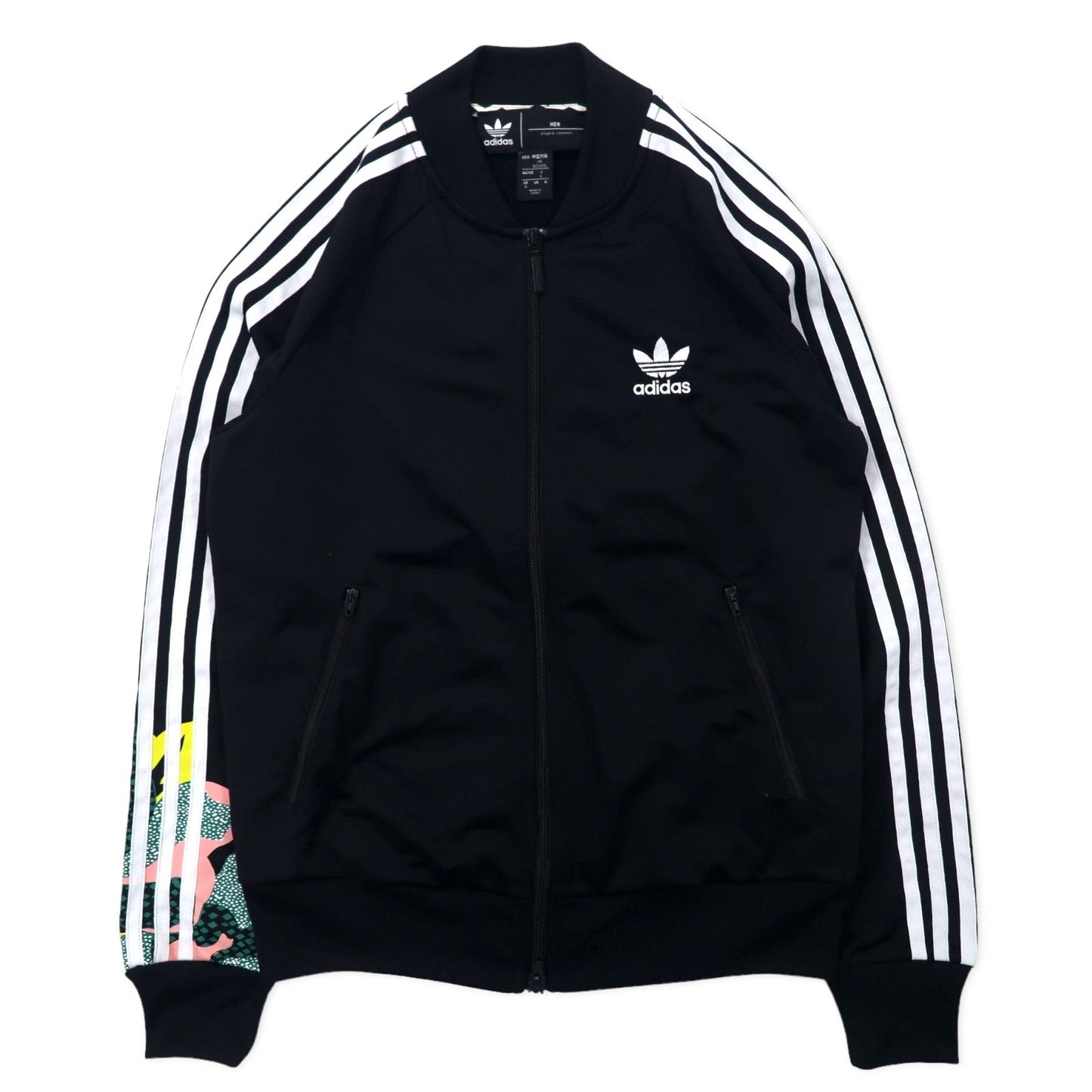 adidas Originals x HER STUDIO LONDON ATP-style Track Jacket, Size L, Black Polyester, Floral Graphics, Double Zip, Trefoil Logo, 3-Stripes, GC6849