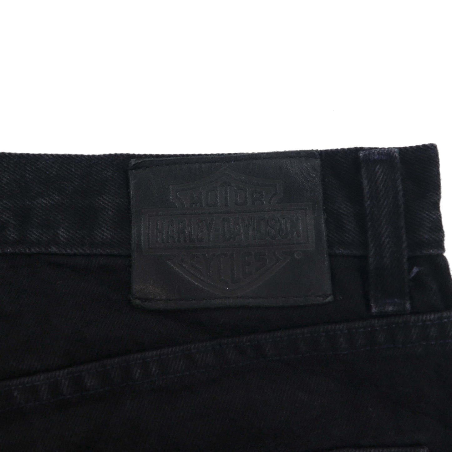 HARLEY DAVIDSON 00年代 ブラック デニムパンツ L レザーパッチ ジッパーフライ メキシコ製
