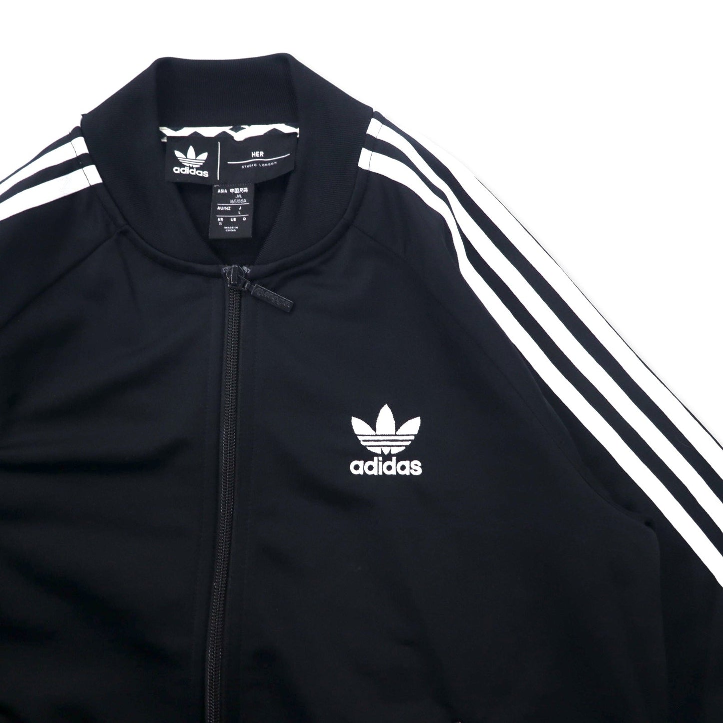 adidas Originals x HER STUDIO LONDON ATP-style Track Jacket, Size L, Black Polyester, Floral Graphics, Double Zip, Trefoil Logo, 3-Stripes, GC6849