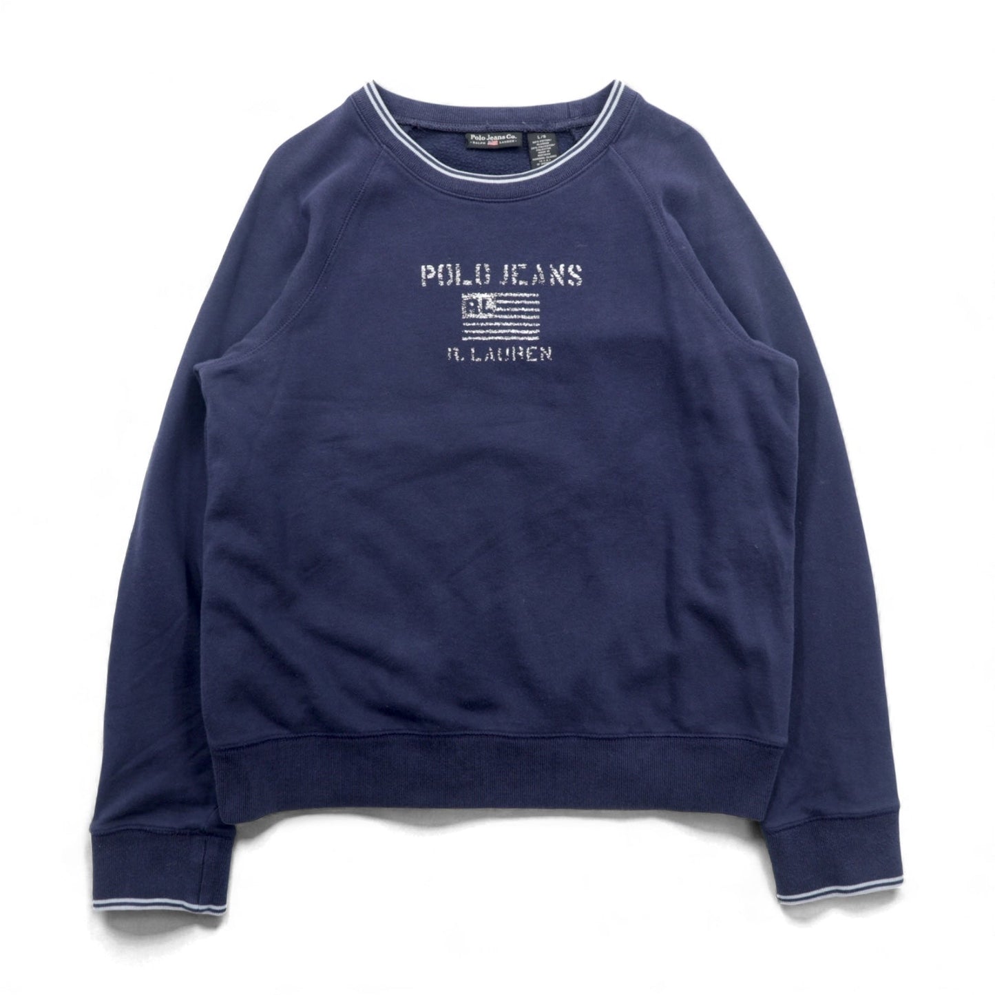 Polo Jeans RALPH LAUREN 90年代 リブライン スウェット トレーナー L ネイビー 裏起毛 星条旗