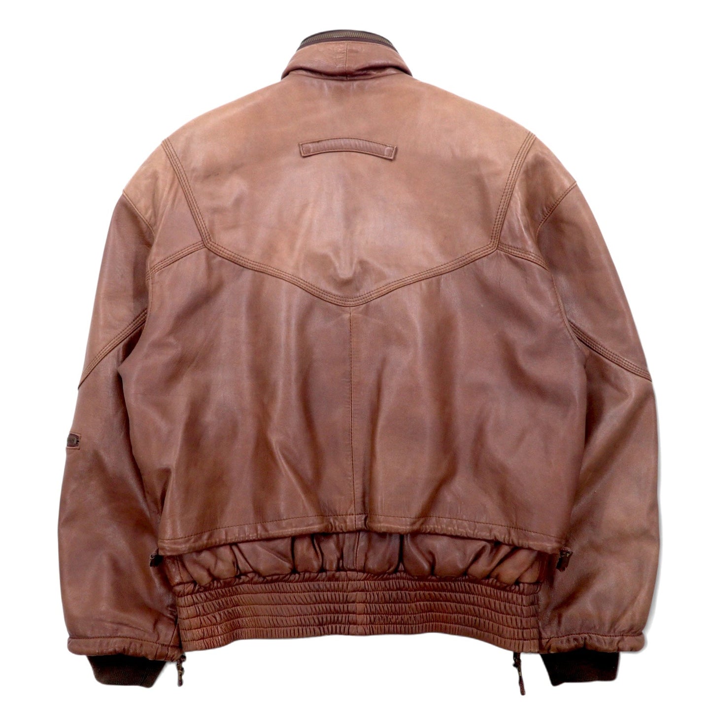 Lambskin Bomber Jacket 90年代 ボンバージャケット ラムレザー フライトジャケット L ブラウン 羊革 フード収納式