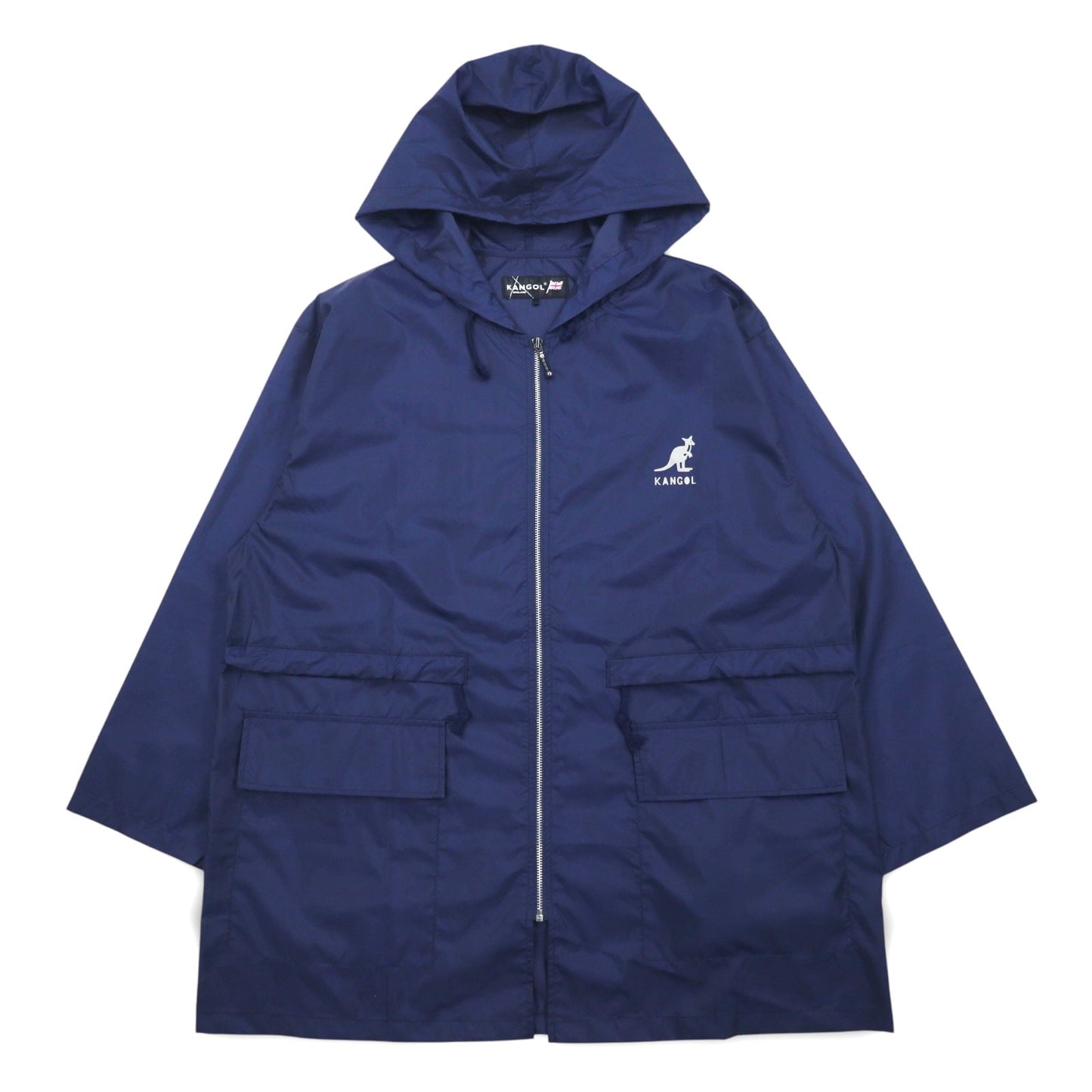 KANGOL Rain Jacket, Free Navy, Water-Repellent Nylon, Back Logo Print, Drawcord, Made in Japan