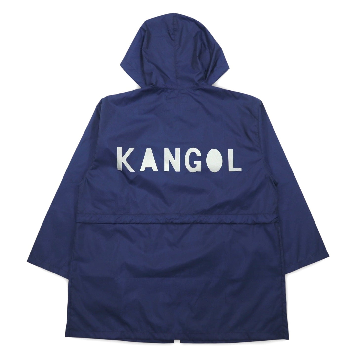 KANGOL Rain Jacket, Free Navy, Water-Repellent Nylon, Back Logo Print, Drawcord, Made in Japan