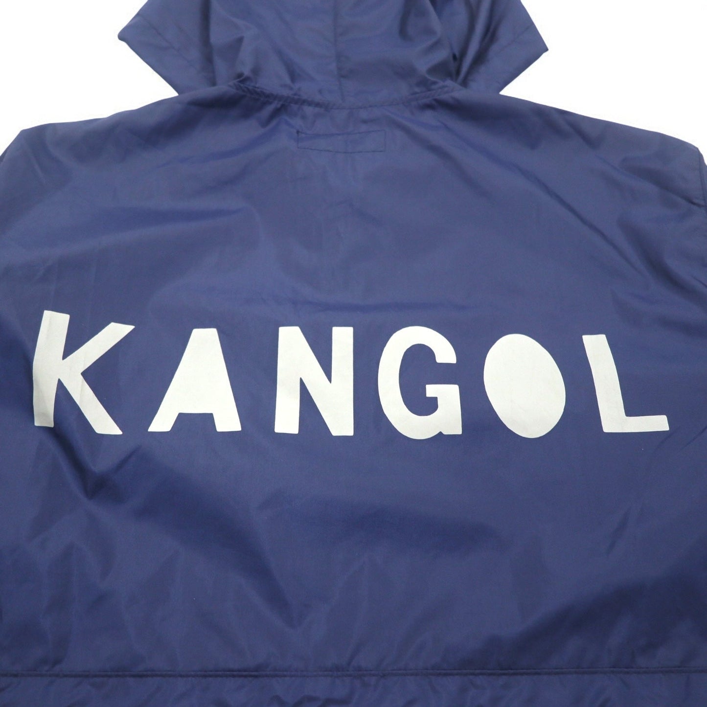 KANGOL Rain Jacket, Free Navy, Water-Repellent Nylon, Back Logo Print, Drawcord, Made in Japan