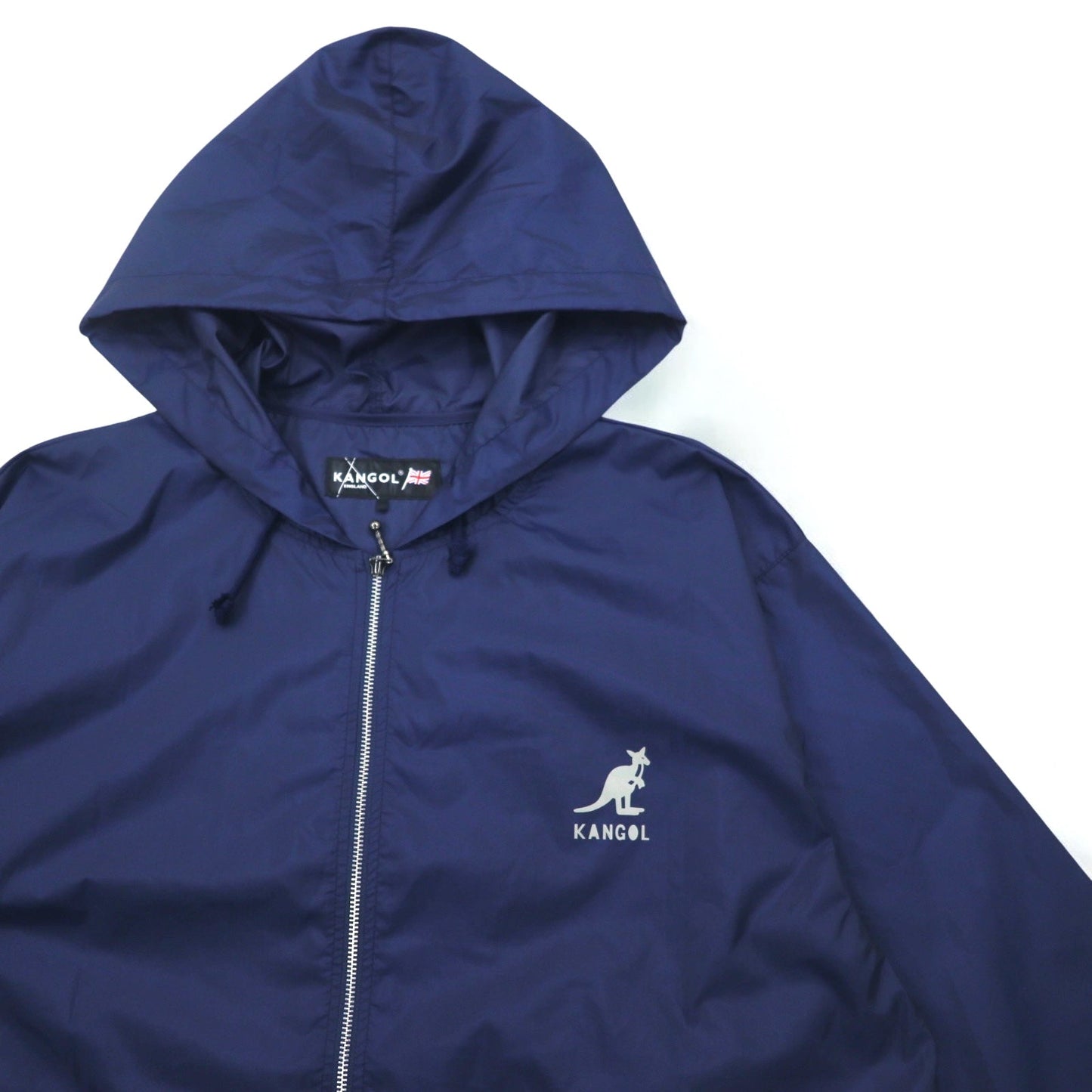 KANGOL Rain Jacket, Free Navy, Water-Repellent Nylon, Back Logo Print, Drawcord, Made in Japan